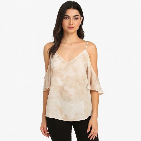 Calvin Klein Women's Beige Summer Cold Shoulder Top Size L - Picture 1 of 5